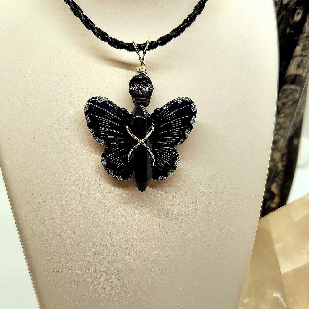 Butterfly Necklace, Goth Necklace, Witch Necklace, Butterfly Crystal Choker